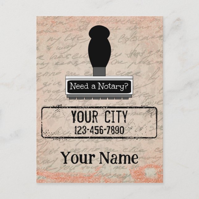 Need a Notary Rubber Stamp Customised Name Phone Postcard (Front)