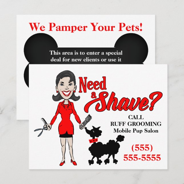 Need a Shave Red Pet Grooming Advertising Postcard (Front/Back)