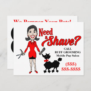 Need a Shave Red Pet Grooming Advertising Postcard