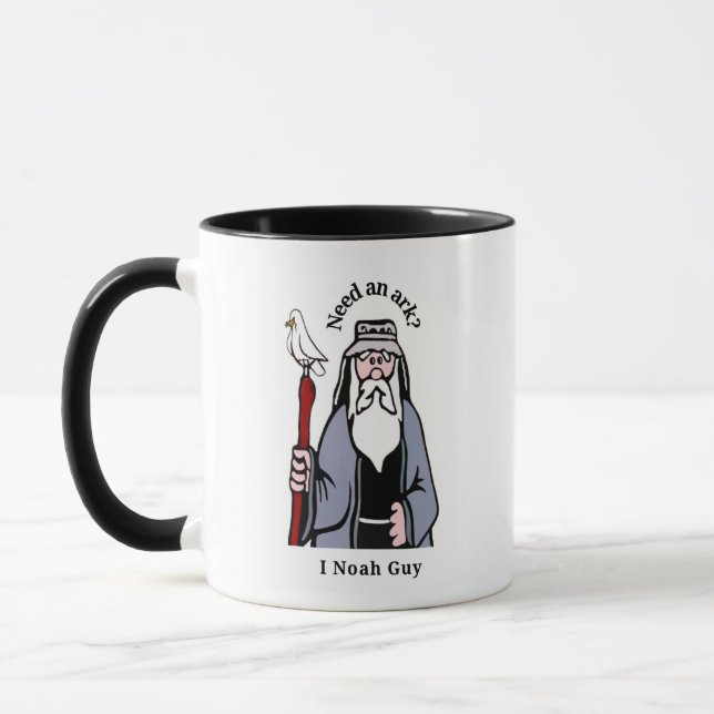 ‘Need an ark? I Noah guy” Dad joke mug (Left)