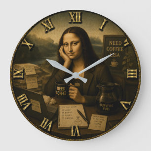 Need Coffee Funny Mona Lisa Coffee Lover Gift Large Clock