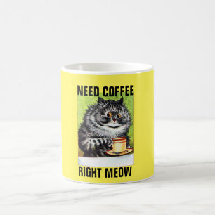 Need coffee right meow, funny cat coffee mugs