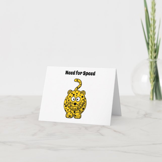 Need for Speed, Funny Cheetah Cartoon Cat Design Card (Front)