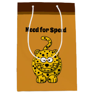 Need for Speed, Funny Cheetah Cartoon Cat Design Medium Gift Bag
