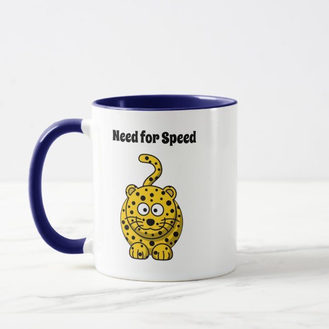 Need for Speed, Funny Cheetah Cartoon Cat Design Mug (Left)
