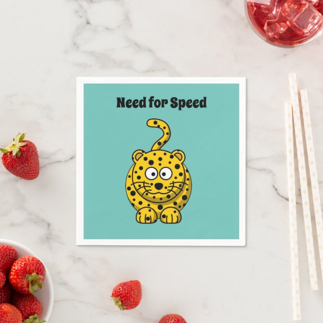 Need for Speed, Funny Cheetah Cartoon Cat Design Napkin (Insitu)