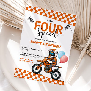 Need Four Speed Bike Racing Boy 4th Birthday Invitation