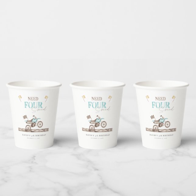 Need FOUR Speed Blue Dirt Bike Birthday Paper Cups (Multi)