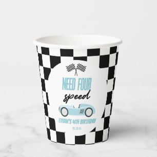 Need Four Speed Blue Race Car 4th Birthday Party Paper Cups