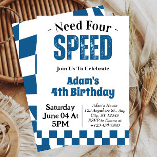 Need Four Speed Boy 4th Birthday Party  Invitation
