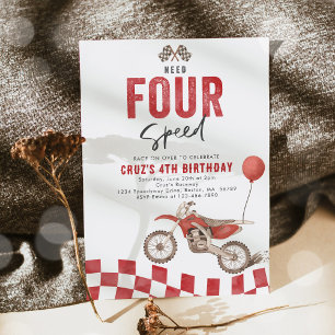 Need Four Speed Dirt Bike Boy 4th Birthday Party Invitation