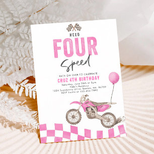 Need Four Speed Dirt Bike Girl 4th Birthday Invitation