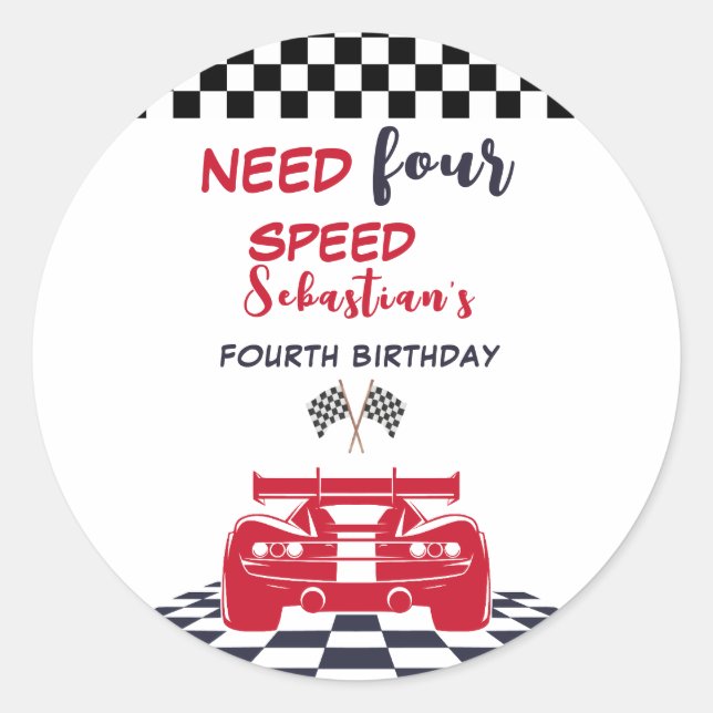 Need four speed fourth kids birthday classic round sticker (Front)