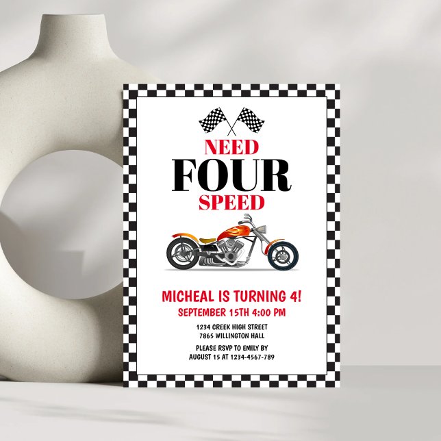 Need Four Speed Heavy Bike Fourth Birthday Invitation (Creator Uploaded)