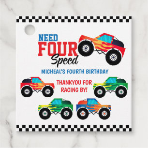 Need Four Speed Monster Truck 4th Birthday Favour Tags