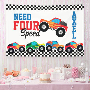 Need Four Speed Monster Truck Race 4th Birthday Ba Banner