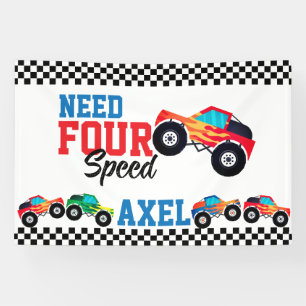 Need Four Speed Monster Truck Race 4th Birthday Ba Banner