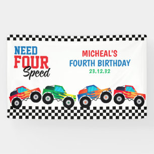 Need Four Speed Monster Truck Race 4th Birthday Banner