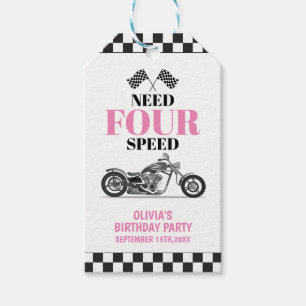 Need Four Speed Pink Heavy Bike Fourth Birthday Gift Tags