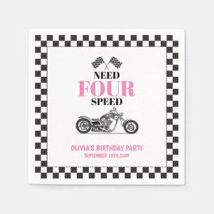Need Four Speed Pink Heavy Bike Fourth Birthday Napkin