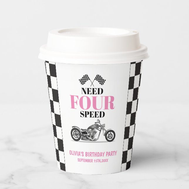 Need Four Speed Pink Heavy Bike Fourth Birthday  Paper Cups (Front)