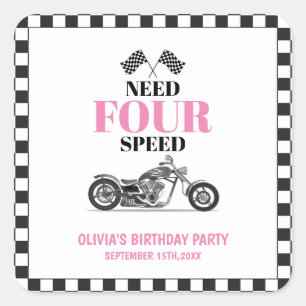 Need Four Speed Pink Heavy Bike Fourth Birthday Square Sticker