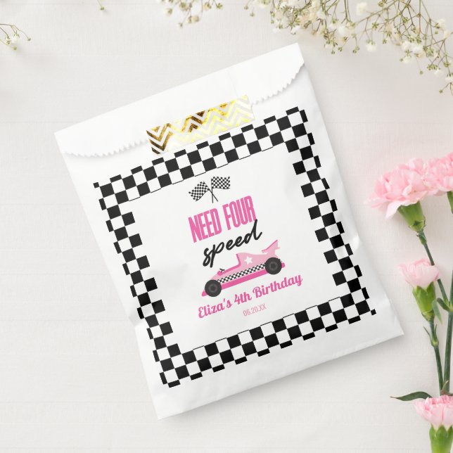 Need Four Speed Pink Race Car 4th Birthday Party Favour Bags (Sealed)