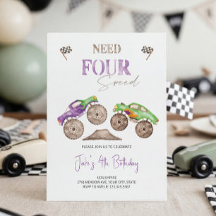 Need FOUR Speed Purple Monster Truck Invitation