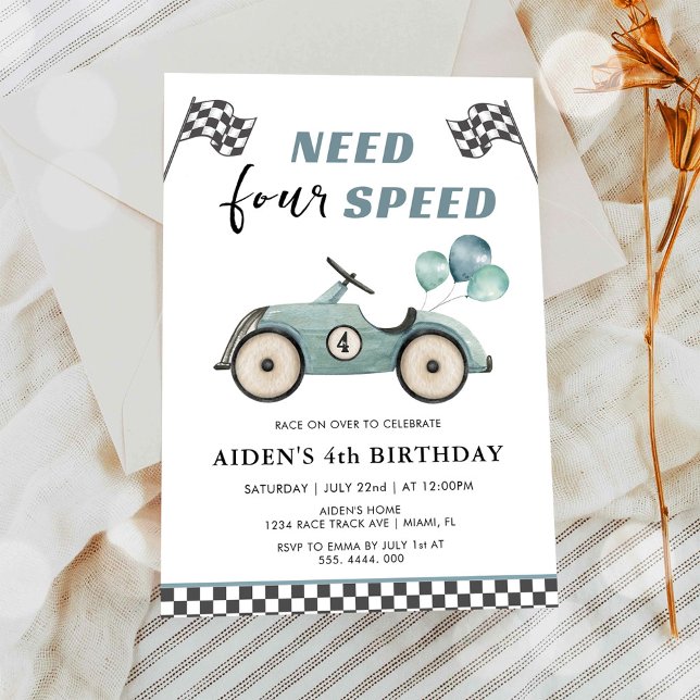 Need FOUR Speed Race Car 4th Birthday Invitation (Creator Uploaded)