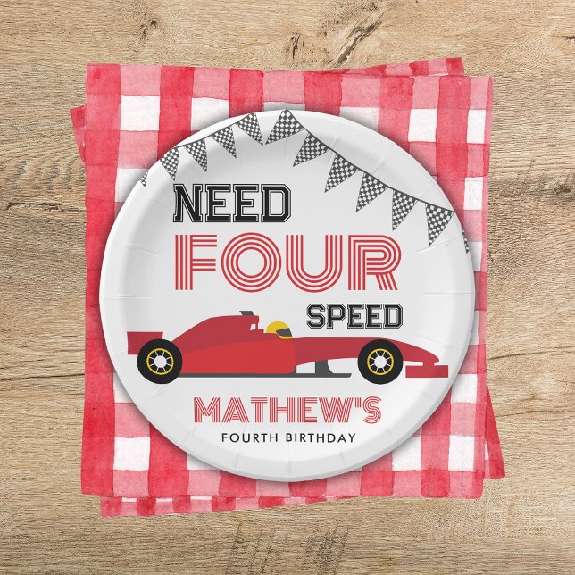 Need Four Speed Race Car 4th Birthday Party  Paper Plate (Creator Uploaded)