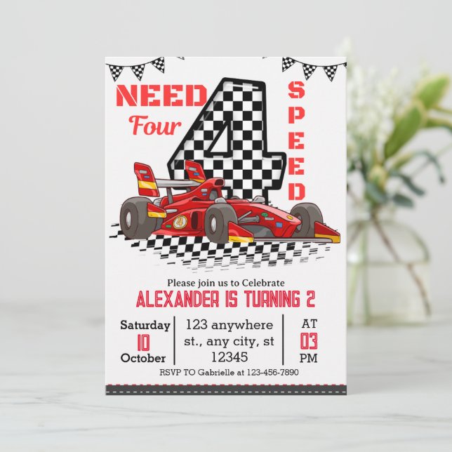 Need Four Speed Race Car Birthday Boy Invitation (Standing Front)