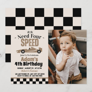 Need Four Speed Race Car Boy 4th Birthday Party  Invitation