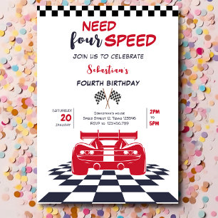 Need four speed racing car fourth kids birthday invitation