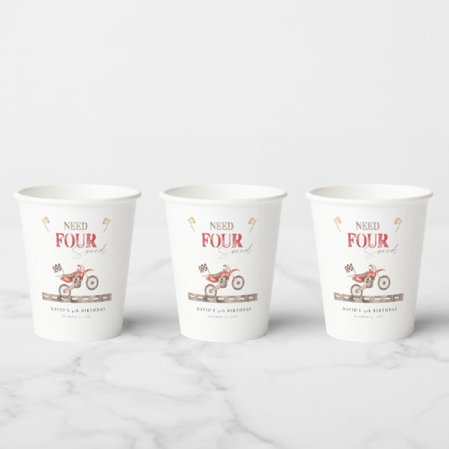 Need FOUR Speed Red Dirt Bike Birthday Paper Cups (Multi)