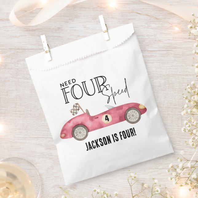 Need FOUR Speed Red Race car 4th birthday Favour Bags (Clipped)