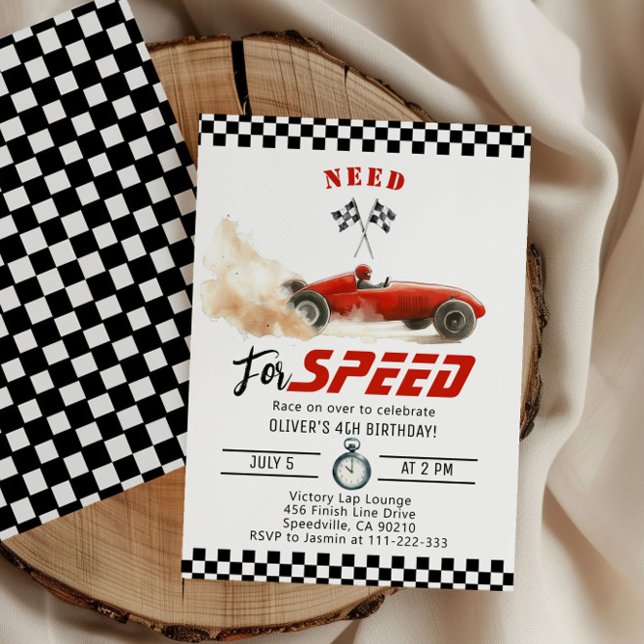 Need four speed Red Race Car 4th Birthday Invitation (Creator Uploaded)