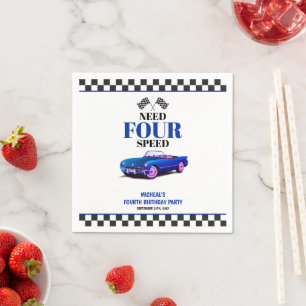Need Four Speed Sports Car Blue Fourth Birthday Napkin