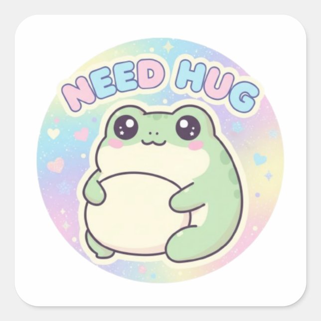 Need Hug Frog Sticker Cute Self Hug Frog Kawaii Ae (Front)