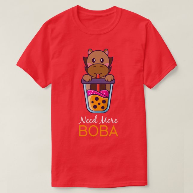 Need more boba Cute horse enjoying Bubble Tea 1 T-Shirt (Design Front)