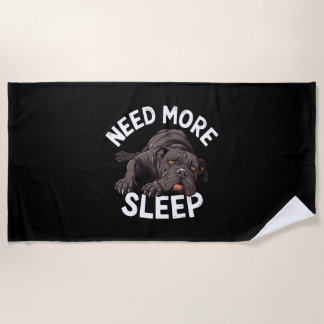 Need More Sleep Bulldog Illustration for Dog Beach Towel