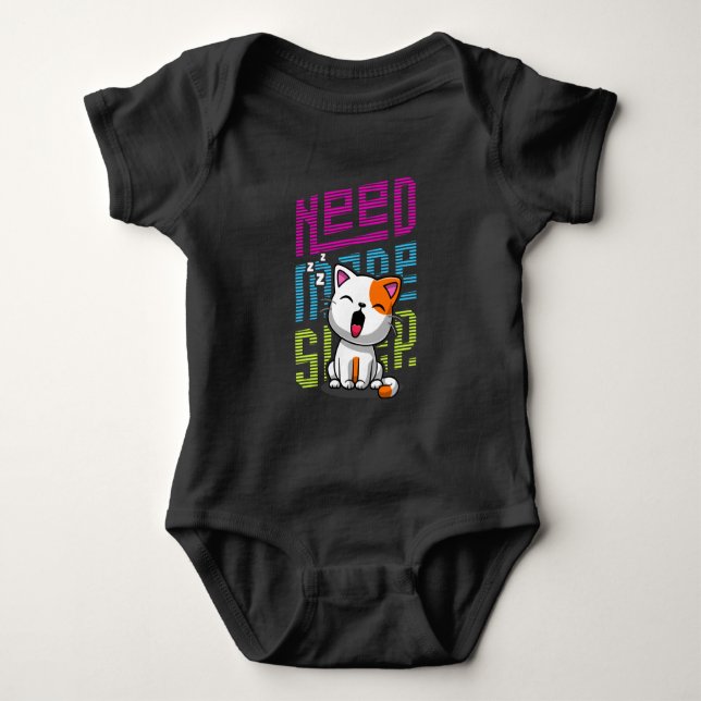 Need more Sleep | Funny Cat cute yawn expression Baby Bodysuit (Front)