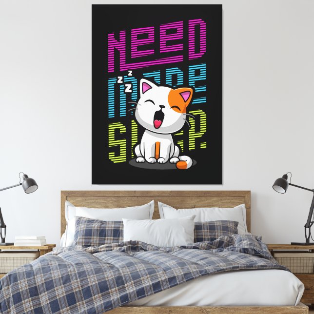 Need more Sleep | Funny Cat cute yawn expression Canvas Print (Insitu(Bedroom))
