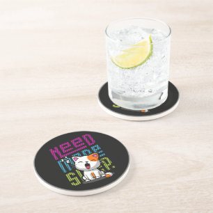 Need more Sleep   Funny Cat cute yawn expression Coaster
