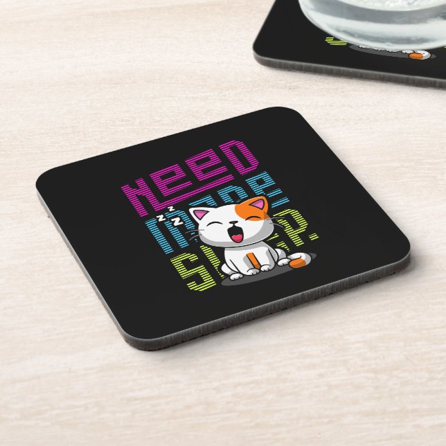 Need more Sleep | Funny Cat cute yawn expression Coaster (Left Side)