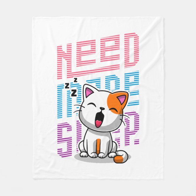 Need more Sleep | Funny Cat cute yawn expression Fleece Blanket (Front)