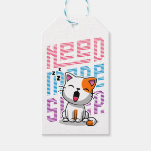 Need more Sleep Funny Cat cute yawn expression Gift Tags