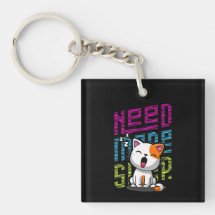 Need more Sleep Funny Cat cute yawn expression Key Ring