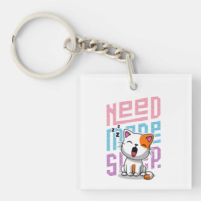 Need more Sleep | Funny Cat cute yawn expression Key Ring (Front)
