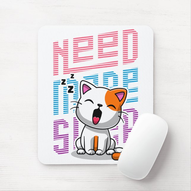 Need more Sleep | Funny Cat cute yawn expression Mouse Mat (With Mouse)