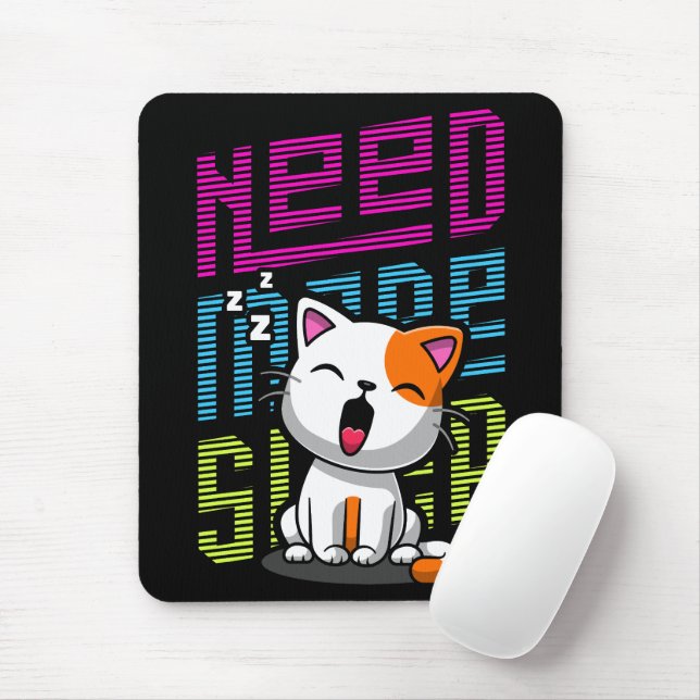 Need more Sleep | Funny Cat cute yawn expression Mouse Mat (With Mouse)